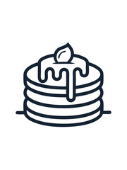 Line art of stacked pancakes with dripping syrup and a small pat of butter on top. Vector illustration 
