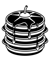 Stacked pancakes with dripping syrup and a small pat of butter on top. Vector illustration 