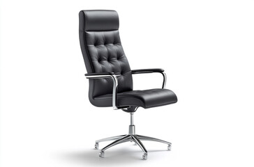 the high back office chair in leather with chrome arms and base on white background
