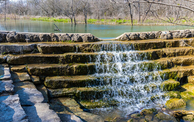 Small Waterfall on Detention Dam on Pepper Creek, Crossroads Park, Temple, Texas, USA