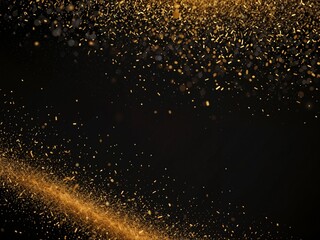 Fototapeta premium Scattered golden particles against a dark backdrop.