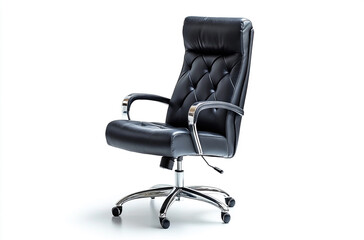 Fototapeta premium the high back office chair in leather with chrome arms and base on white background