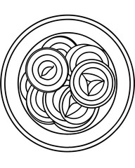 Onion rings on a plate line art vector illustration 
