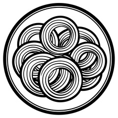 Onion rings on a plate line art vector illustration 