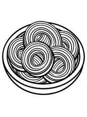 Onion rings on a plate line art vector illustration 