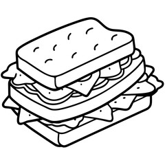 Sandwich with cheese line art vector illustration 
