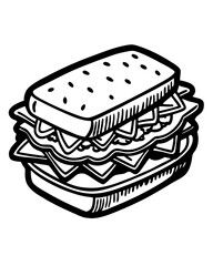 Sandwich with cheese line art vector illustration 
