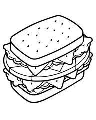 Sandwich with cheese line art vector illustration 
