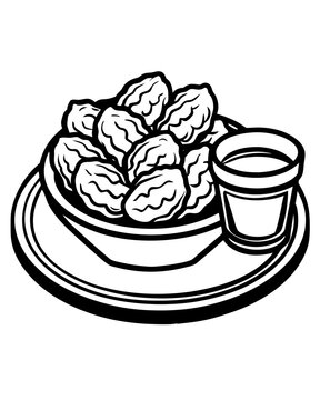 black and white chicken nuggets with sauce clip art preview