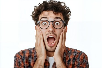 Surprised man with glasses expressing shock and disbelief