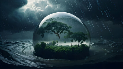 Fototapeta premium Thunderstorm in a glass ball - Climate Change Concept