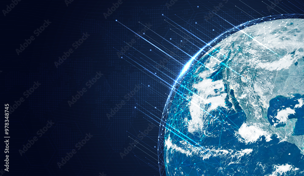 Poster global 5g network wireless systems and internet technology concept. smart city communication network