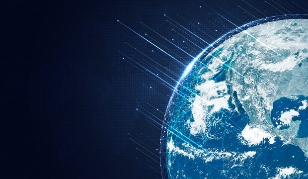 Global 5G network wireless systems and internet technology concept. smart city communication network. 5G wireless mobile internet wifi connection data. Elements of this image furnished by NASA.