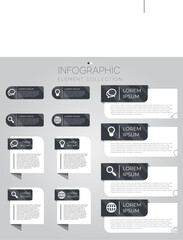 Collection of various flat infographic elements white and black
