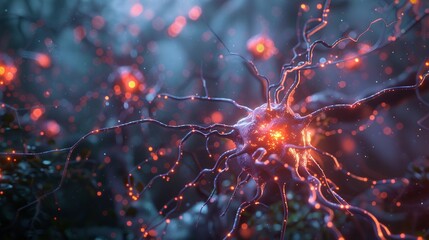3D Rendering of a Biology Nerve Cell with Biomedicine Concept