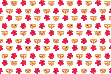 かわいいシーサーとハイビスカスの模様背景