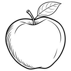 Apple with a leaf line art vector 