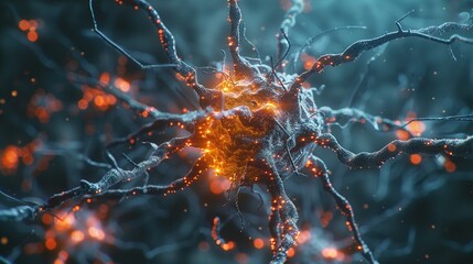 Biology Nerve Cell Illustration with Biomedicine Concept – 3D Rendering