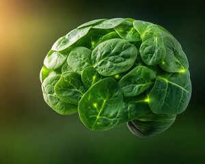 Obraz premium Creative concept of a brain made from leaves, symbolizing nature, intelligence, and sustainability in a vibrant, green setting.