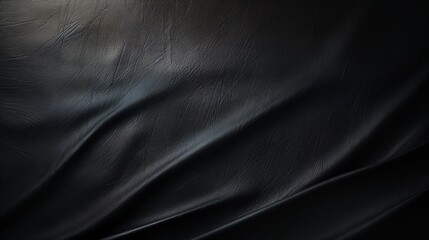 Fototapeta premium Black Leather Texture Wrinkled Dark Background Abstract Fabric Material