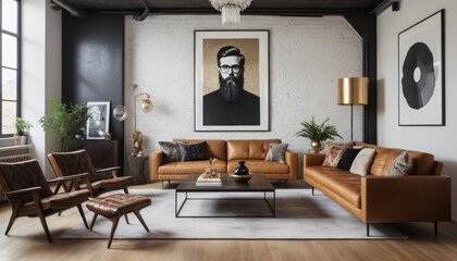 modern loft living room mockup