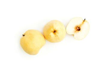 Chinese pear fruit (Pyrus pyriforia) isolated on white background, Asian pear fruit