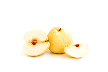 Chinese pear fruit (Pyrus pyriforia) isolated on white background, Asian pear fruit