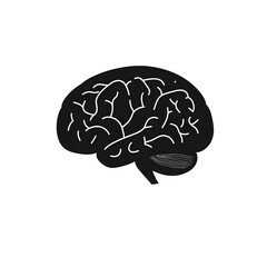 Black Brain Icon With Shadow Ai in Healthcare. Isolated on a Transparent Background. Cutout PNG.