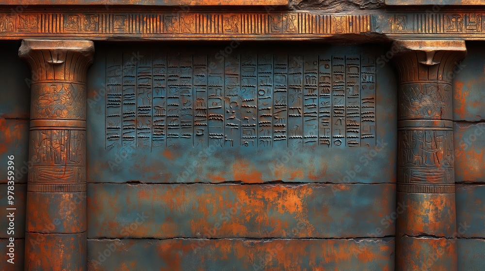 Wall mural Close-up of an ancient wall with intricate hieroglyphs.