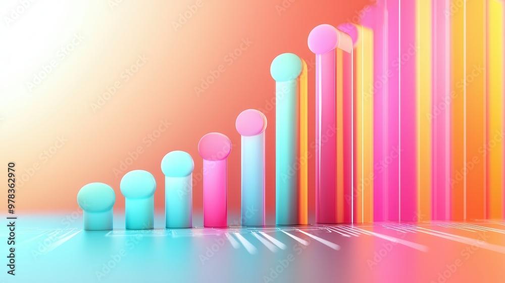 Sticker Abstract 3D Colorful Bar Chart.