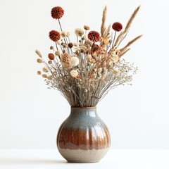 Boho Christmas centerpiece, dried flowers and grasses, earthy tones, rustic holiday table decor © kharom