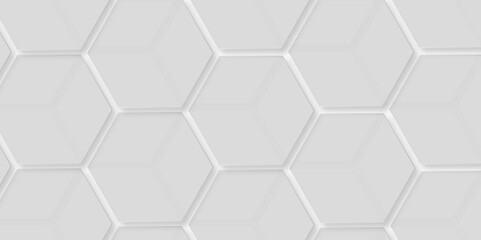 Abstract white hexagonal geometric background with shadow. 3d hexagonal structure futuristic gray background and embossed hexagon abstract with hexagon background. Abstract white lines background. 