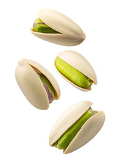 Flying delicious pistachios cut out  isolated on white background