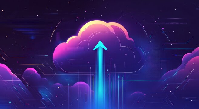 Cloud with an arrow pointing up It means storing data on a large data source.