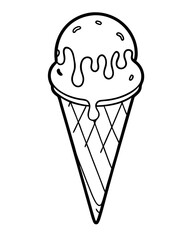 Hand-drawn Melting Ice Cream on a Cone outline vector illustration 
