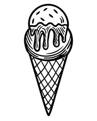 Hand-drawn Melting Ice Cream on a Cone outline vector illustration 
