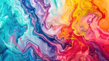 Marbled acrylic paint with bold colors and rainbow swirls, suitable for backgrounds.