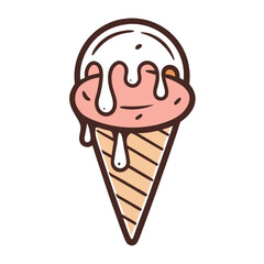 Hand-drawn Melting Ice Cream on a Cone vector illustration 
