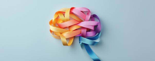 Neurodiversity Awareness: Colorful Ribbons Forming Brain Shape Symbolizing Diversity and Inclusivity