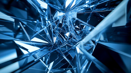 Abstract geometric blue shapes converging in the center, with a plexus-like structure radiating