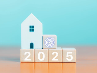 Wood Block Show 2025 Business Plan Concept Aiming for Growth in 2025 Icon Business Design Technology Calendar Wood