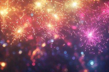 Fototapeta premium Fireworks exploding in the night sky, shining beautifully with vibrant colors.