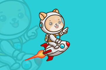 Cute Astronaut Dog Flying on a Rocket