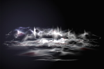 Water caustic light effect with overlay effect. Realistic vector illustration of black background with swimming pool or deep sea with shadow.