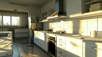 Modern Kitchen Design: Interior Featuring White Counters and Oven