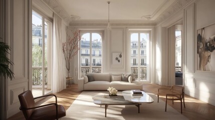 Fototapeta premium Modern Parisian Living Room with City Views