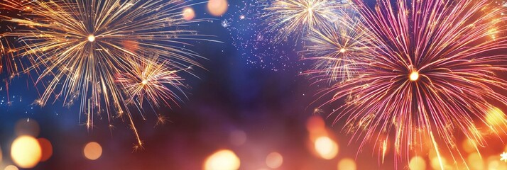 Fireworks exploding in the night sky, shining beautifully with vibrant colors.