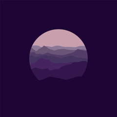 Nature mountains landscape illustration in circle.
