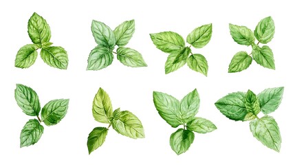 Fresh green leaves isolated on a white background showcasing nature's vibrant foliage