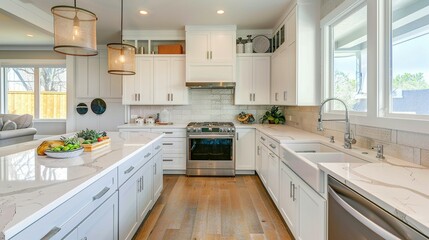 Fototapeta premium Interior of a Kitchen with White Counters and Oven